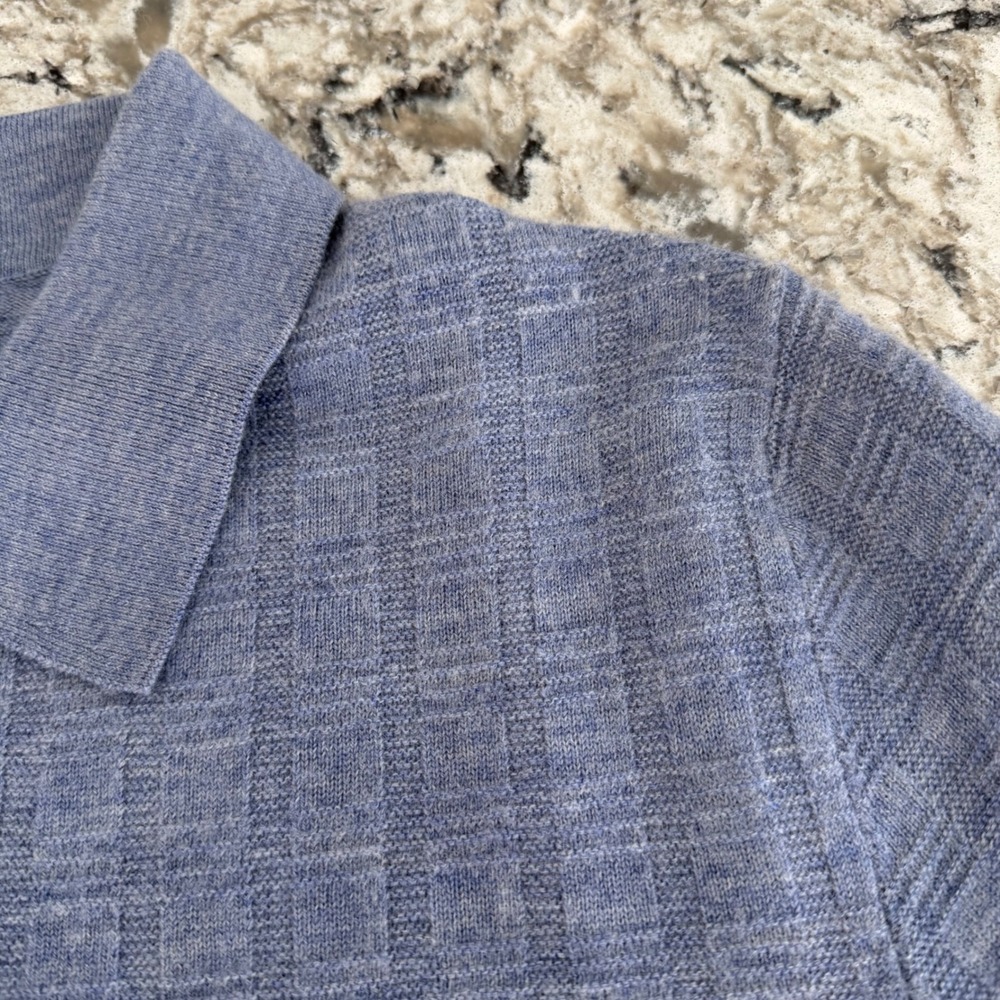 Jason Wu Men's Knit Button Down Shirt Short Sleeve 100% Merino Wool Blue L NWT - Picture 3 of 13